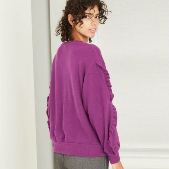 A New Day Purple Ruffle Long Sleeve Sweater Top Size: Medium New With Tags - Picture 2 of 9